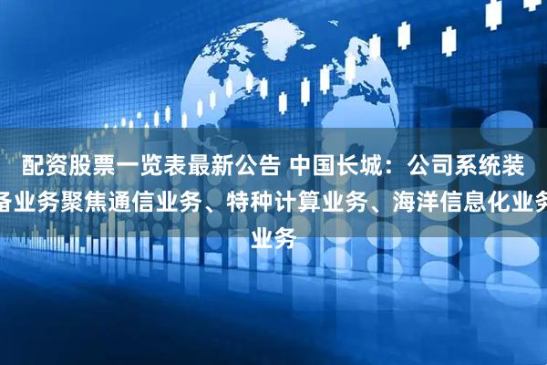 配资股票一览表最新公告 中国长城：公司系统装备业务聚焦通信业务、特种计算业务、海洋信息化业务