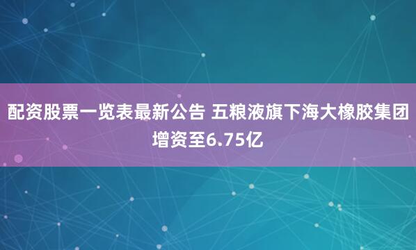 配资股票一览表最新公告 五粮液旗下海大橡胶集团增资至6.75亿